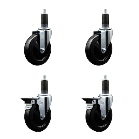 Service Caster 5'' Hard Rubber Wheel Swivel 1-1/4'' Expand Stem Caster Set 2 Brakes, 4PK SCC-EX20S514-HRS-2-PLB-2-114